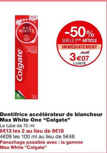 dentifrice accelerateur de blancehur max white  one "colgate"