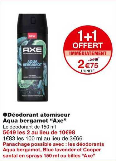 deodorant atomiseur aqua bergamot "axe