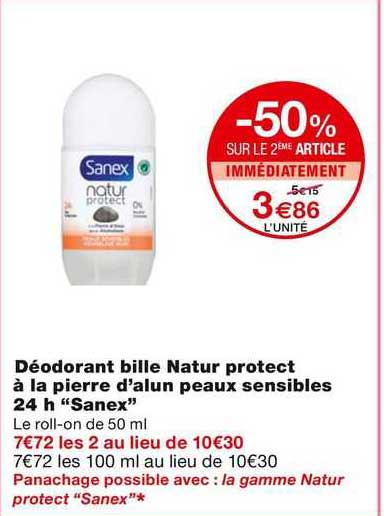 deodorant bille natur  protect a la pierre d'alun  peaux sensibles 24 "sanex"