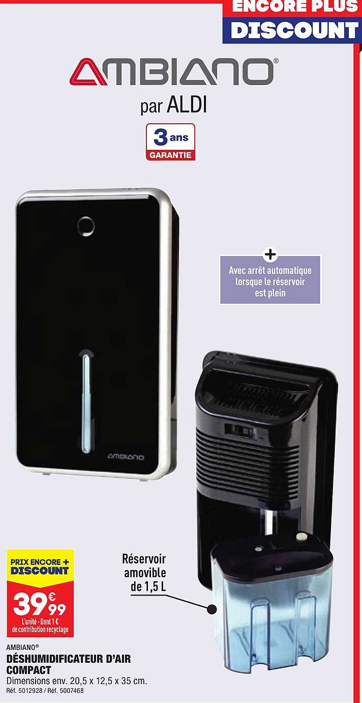 déshumidificateur d'air compact ambiano