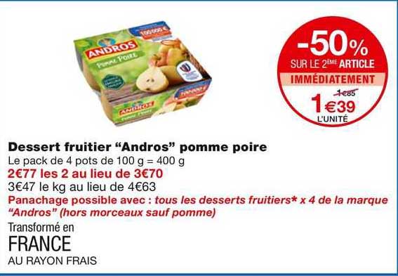 Dessert Fruitier "andros" Pomme Poire