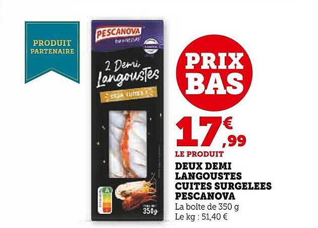 deux demi langoustes cuites surgelées pescanova