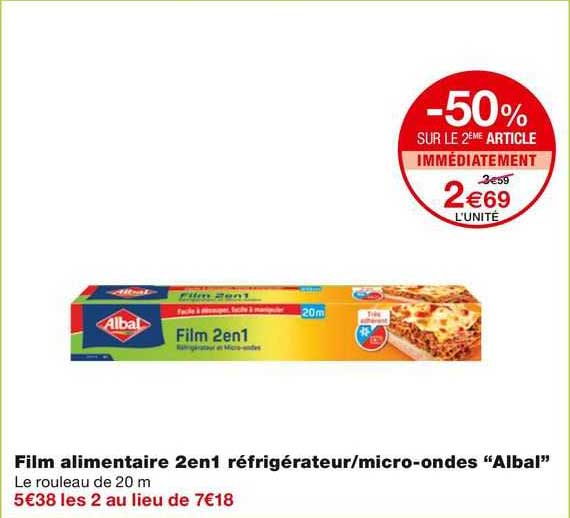 film alimentaire 2en1 refrigerateur/micro-ondes "albal"