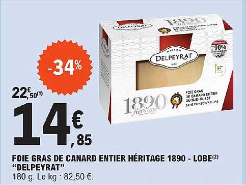Foie Gras De Canard Entier Héritage 1890 - Lobe "delpeyrat"