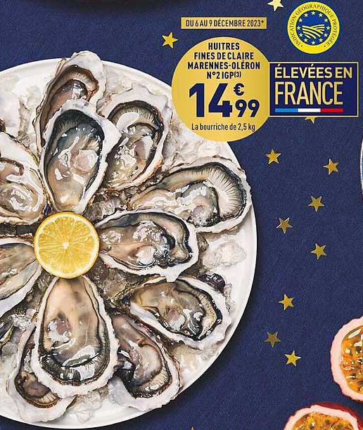 huîtres fines de claire marennes-oléron n°2 igp