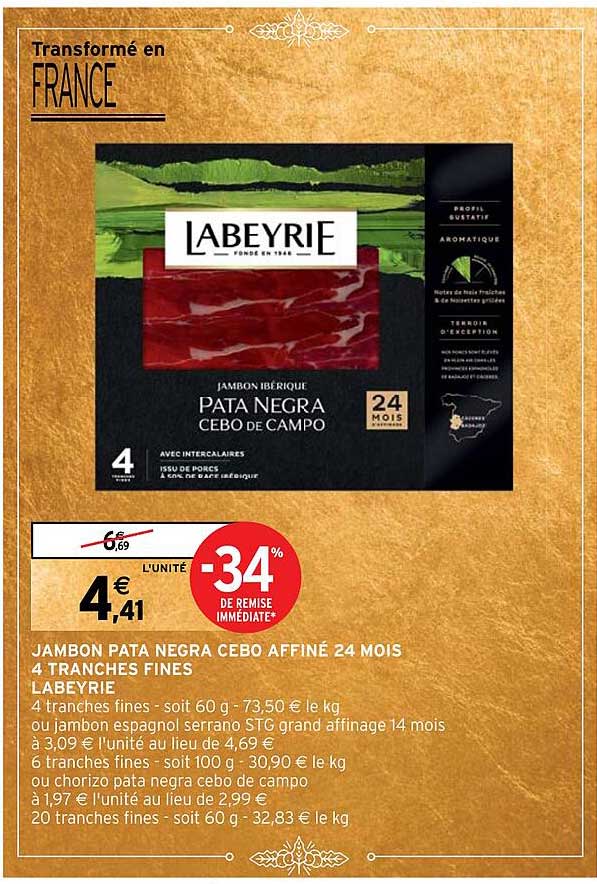 jambon pata negra cebo affine 24 mois 4 tranches fines labeyrie