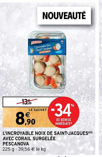 l'incroyable noix de saint-jacques avec corail surgelée pescanova