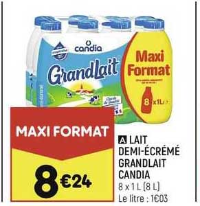 Lait Demi-écrémé Grandlait Candia