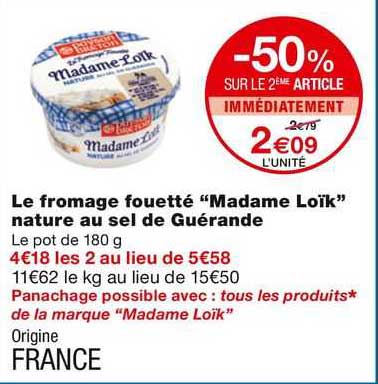 le fromage fouette "madame loik" nature au sel de guerande