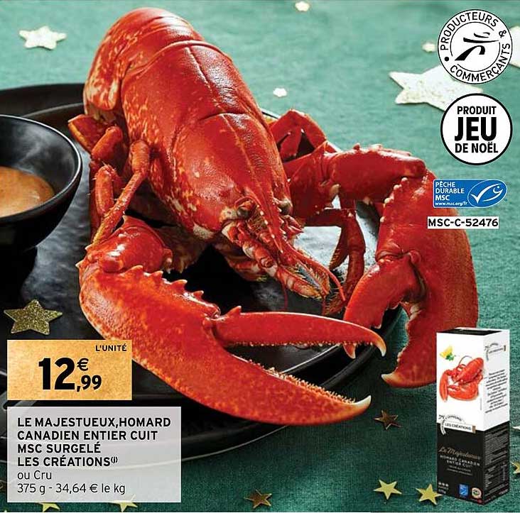 Le Magestueux,homard Canadien Entier Cuit Msc Surgele Les Creations