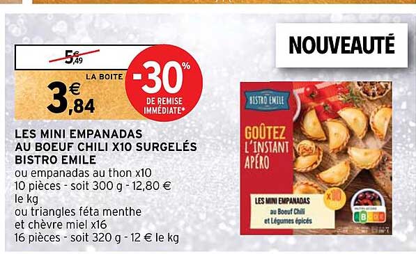 les mini empanadas au boeuf chili x10 surgeles bistro emile