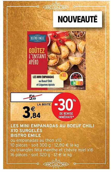 Les Mini Empanadas Au Bœuf Chili X10 Surgelés Bistro Emile