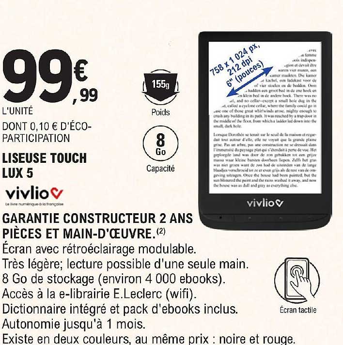 liseuse touch lux 5 vivlio
