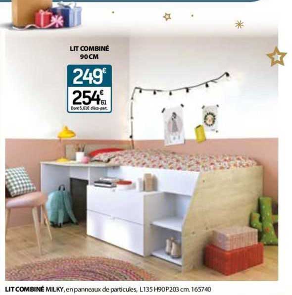 lit combiné 90 cm milky