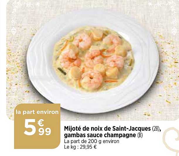 mijoté de noix de saint-jacques gambas sauce champagne