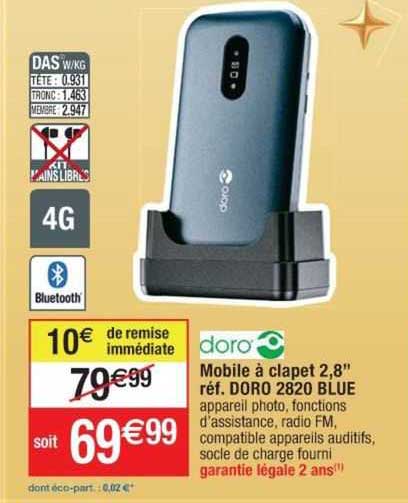 mobile à clapet 2,8" doro 2820 blue