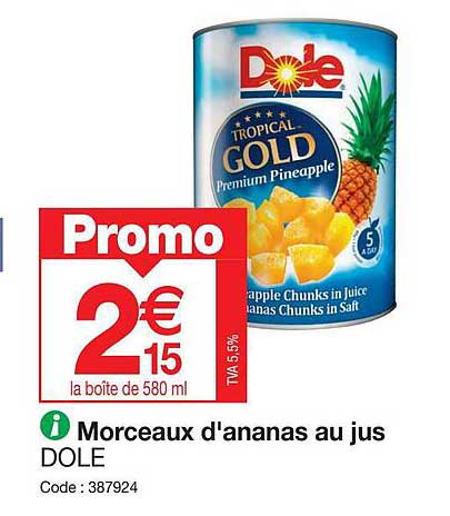 morceaux d'ananas au jus dole