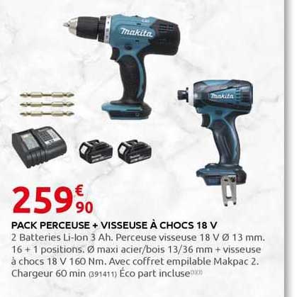 pack perceuse + visseuse à chocs 18 v