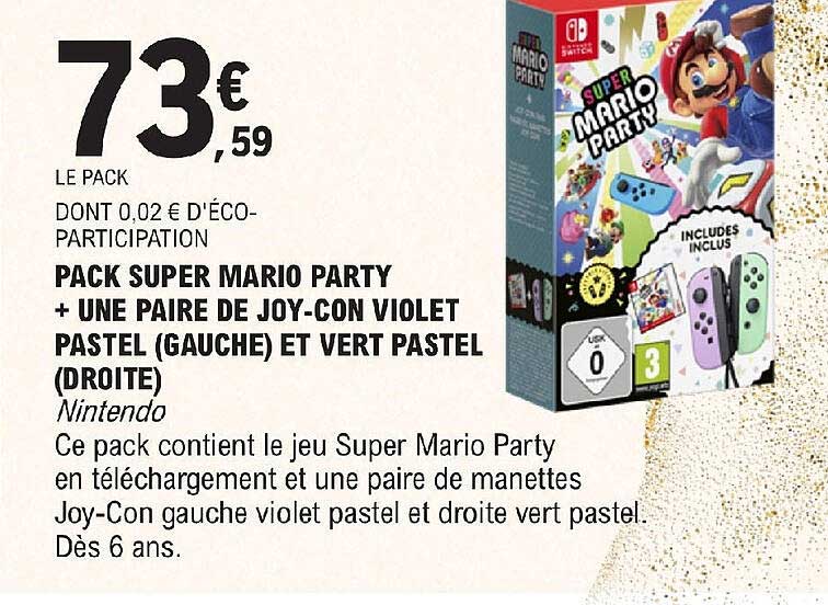 pack super mario party + une paire de joy-con violet pastel (gauche) et vert pastel (droite)