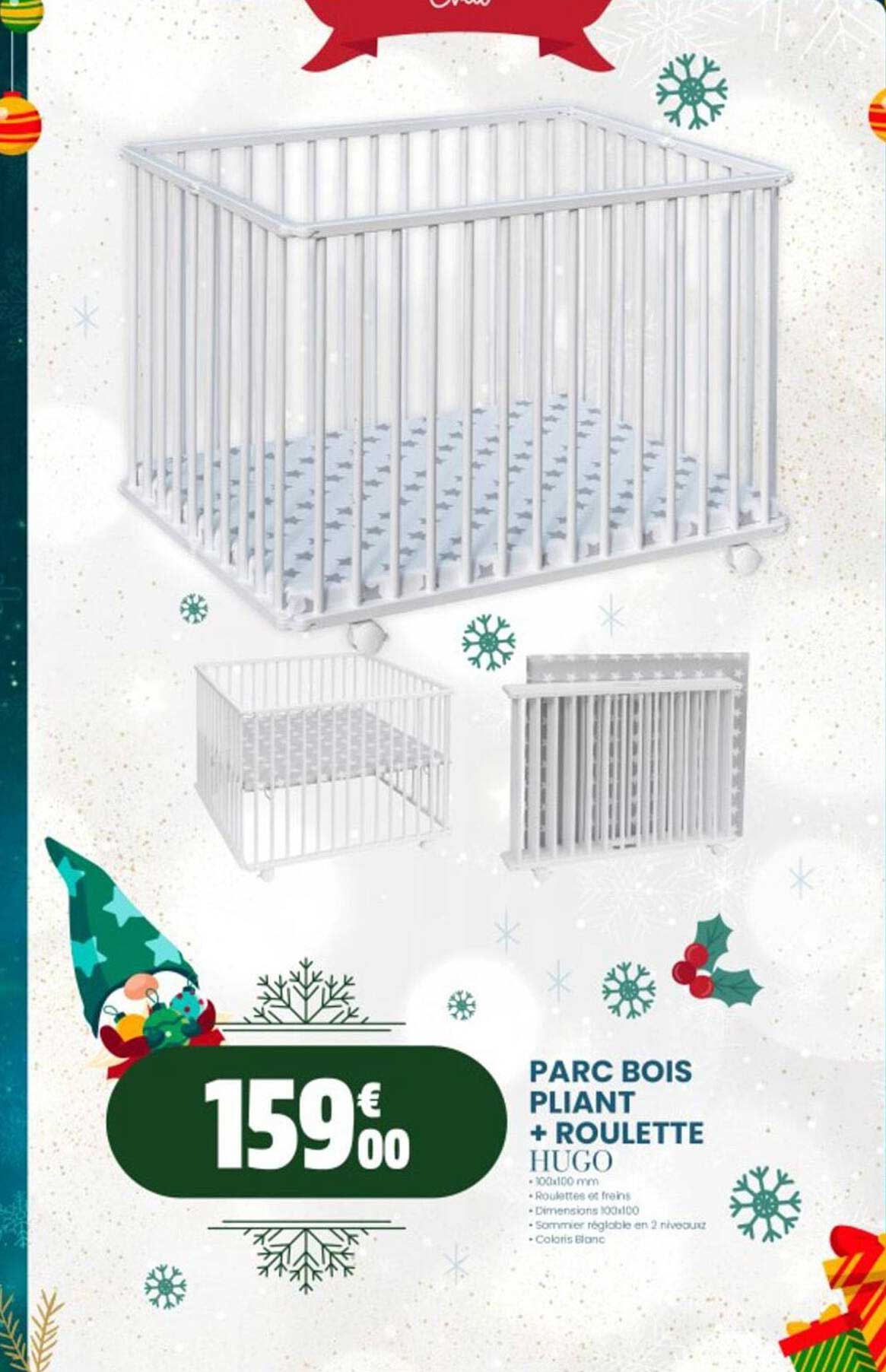 Parc Bois Pliant + Roulette Hugo