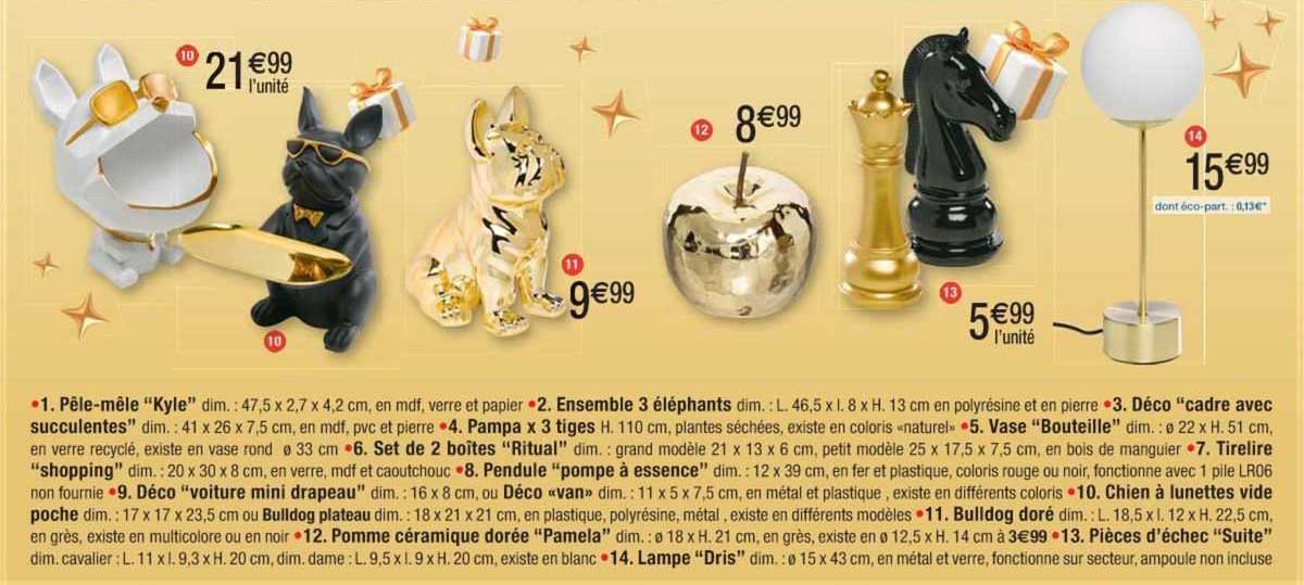 pêle-mêle "kyle", ensemble 3 éléphants, déco "cadre avec succulentes", pampa x3 tiges, vase "bouteille", set de 2 boîtes "ritual", tirelire "shopping", pendule "pompe à essence", déco "voiture mini "