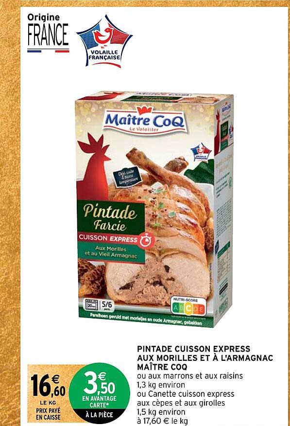 pintade cuisson express aux morilles et à l'armagnac maître coq