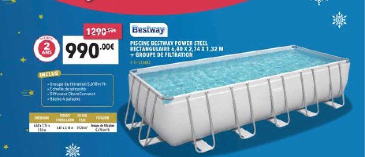 piscine bestway power steel rectangulaire 6.40 x 2.74 x 1.32 m + groupe de filtration