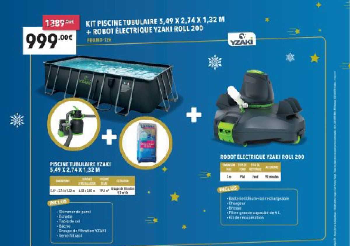 kit piscine tubulaire + robot électrique yzaki roll 200