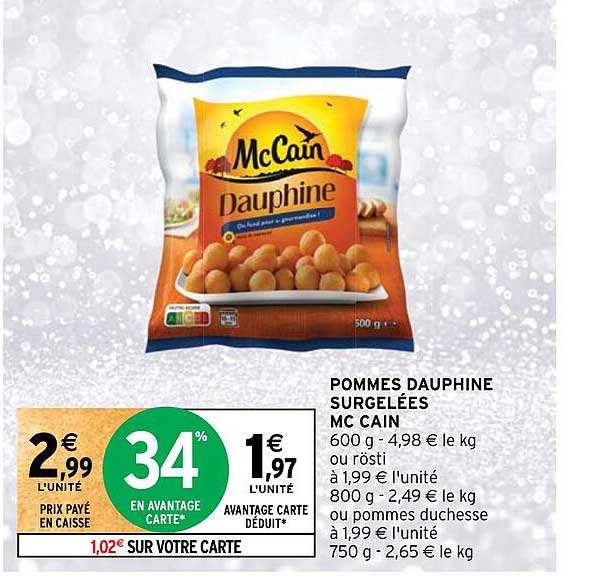 pommes dauphine surgelées mc cain