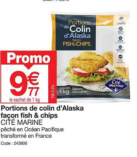 portions de colin d'alaska façon fish & chips cité marine