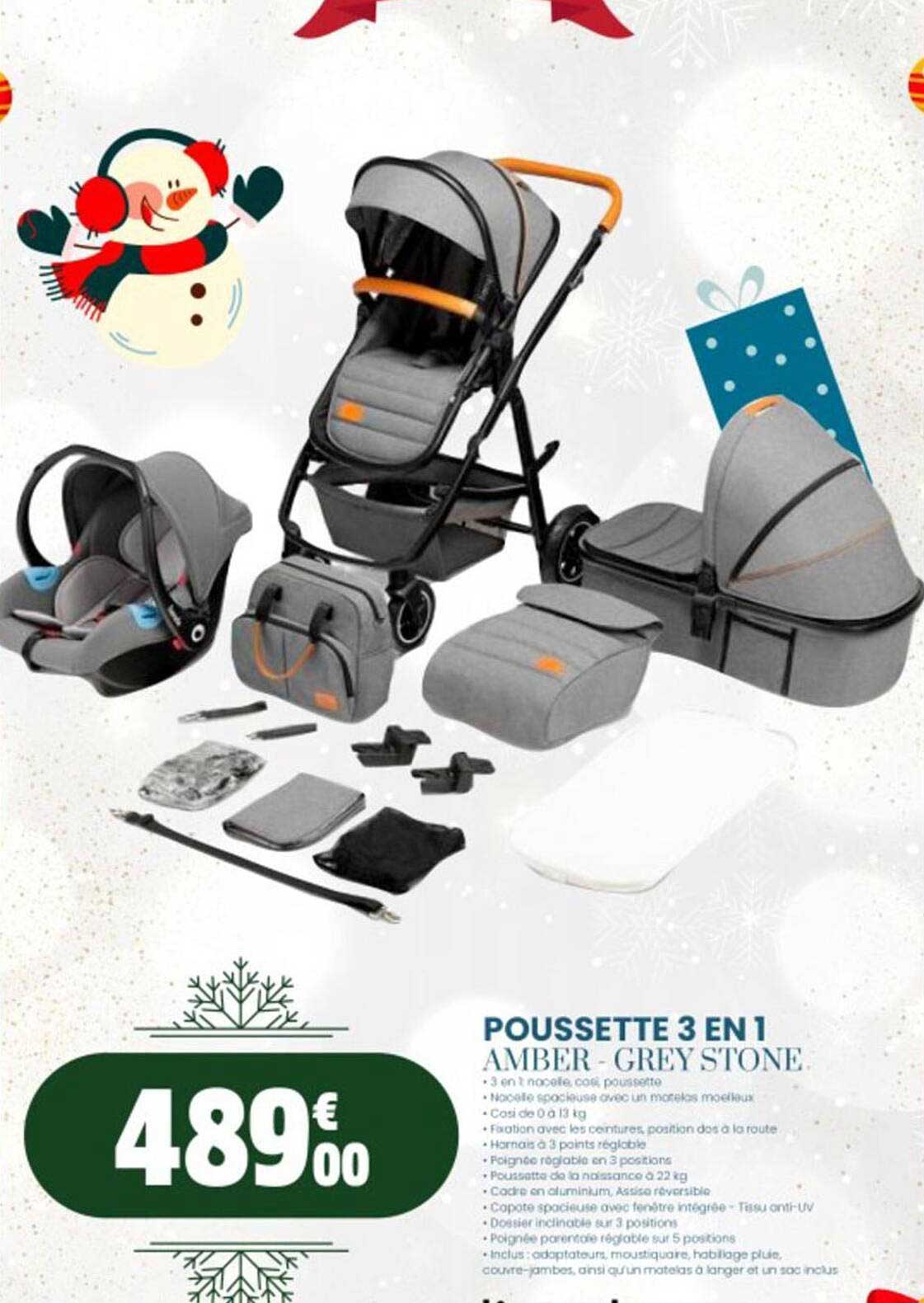 poussette 3 en 1 amber - grey stone