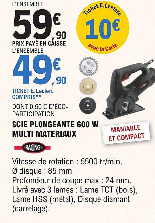 scie plongeante 600 w multi matériaux racing