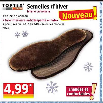 semelles d'hiver femme ou homme toptex sport