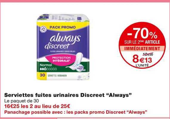 serviettes fruites urinaires  discreet "always"