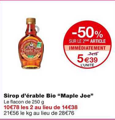 sirop d'erable bio "maple joe"