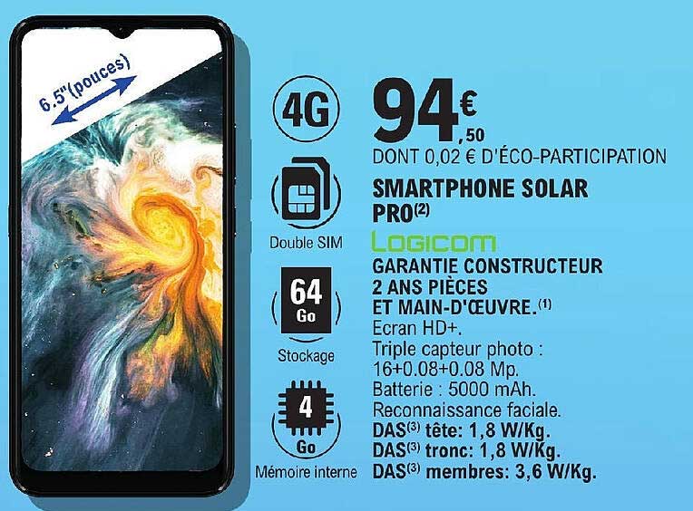 Smartphone Solar Pro 6.5" Logicom