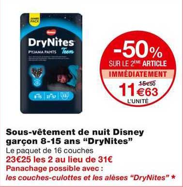 sous-vetement de nuit disney garcon 8-5 ans "drynites"
