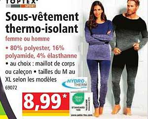 sous-vêtement thermo-isolant toptex sport