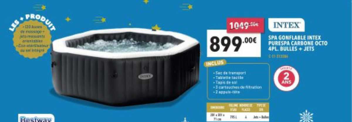 spa gonflable intex purespa carbone octo 4pl. bulles+ jets intex