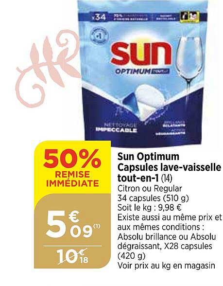 sun optimum capsules lave-vaisselle tout-en-1