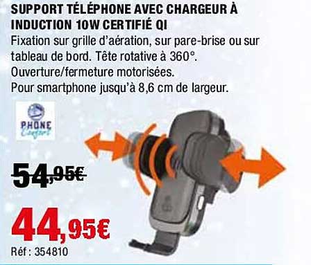 support téléphone avec chargeur à induction 10w certifié qi