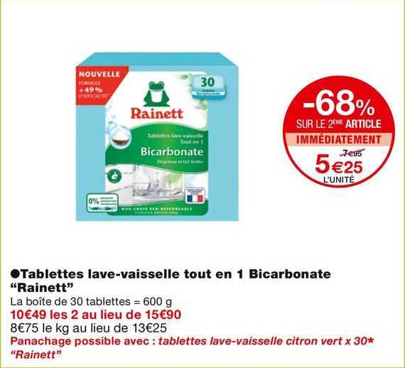 tablettes lave-vaisselle tout en 1 bicarbonate "rainett"