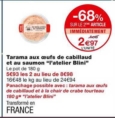 tarama aux œufs de cabillaud et au saumon "l'atelier blini"