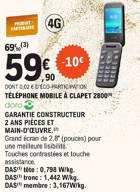 téléphone mobile à clapet 2800 doro