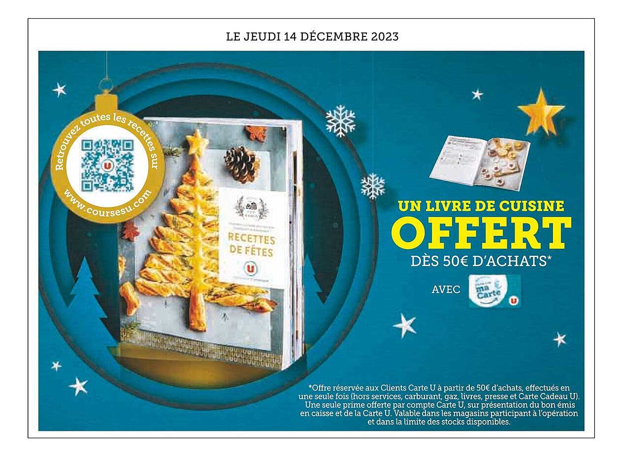 un livre de cuisine offert dès 50€ d'achats avec ma carte u