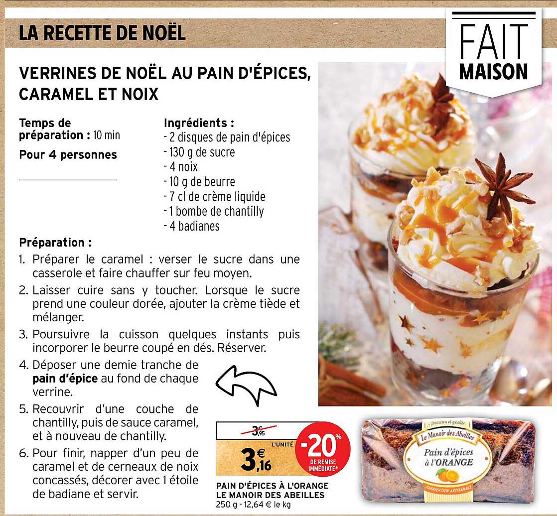 verrines de noël au pain d'épices, caramel et noix, pain d'épices à l'orange le manoir des abeilles