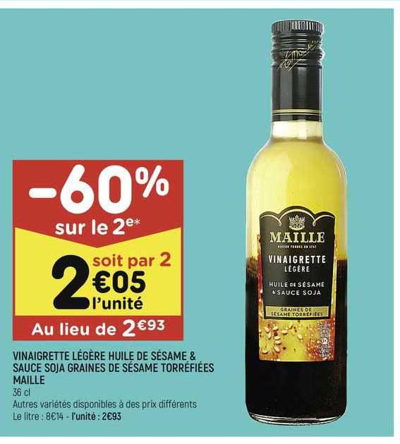 vinaigrette légère huile de sésame & sauce soja graines de sésame torréfiées maille
