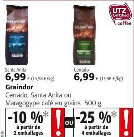 café en grains cerrado, santa anita ou maragogype graindor