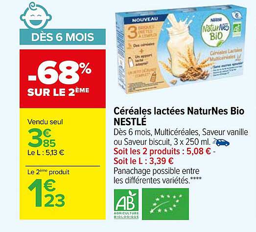 céréales lactées naturNes bio nestlé