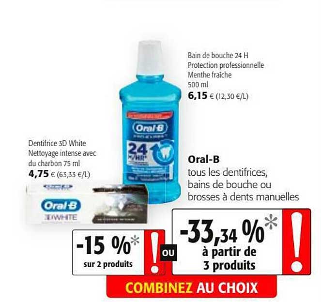 dentifrices, bains de bouche ou brosses à dents manuelles oral-b